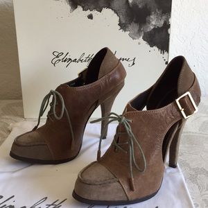 Elizabeth and James brown buckle leather pumps